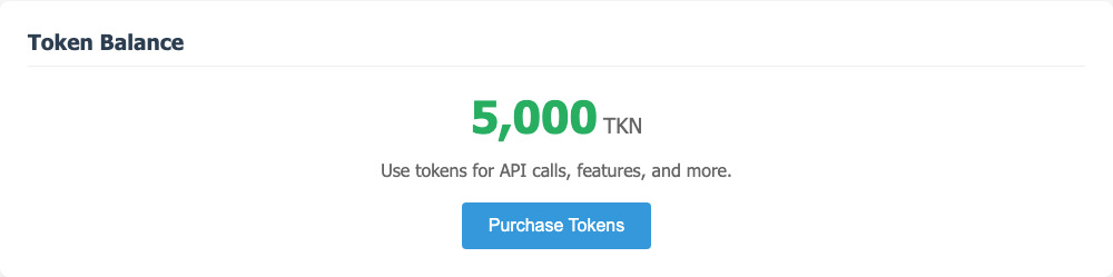 The customer’s token wallet, right in their dashboard — top it up, then spend it at checkout as a payment method.