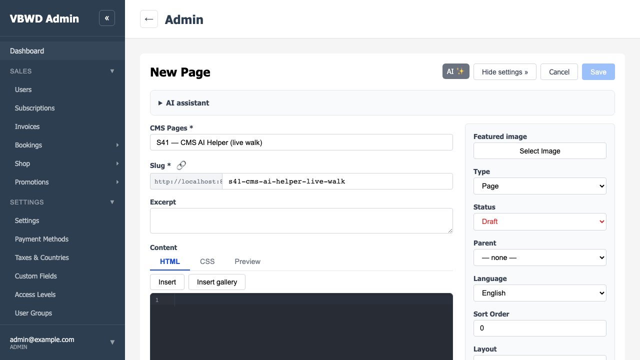 The AI ✨ dropdown in the editor header.