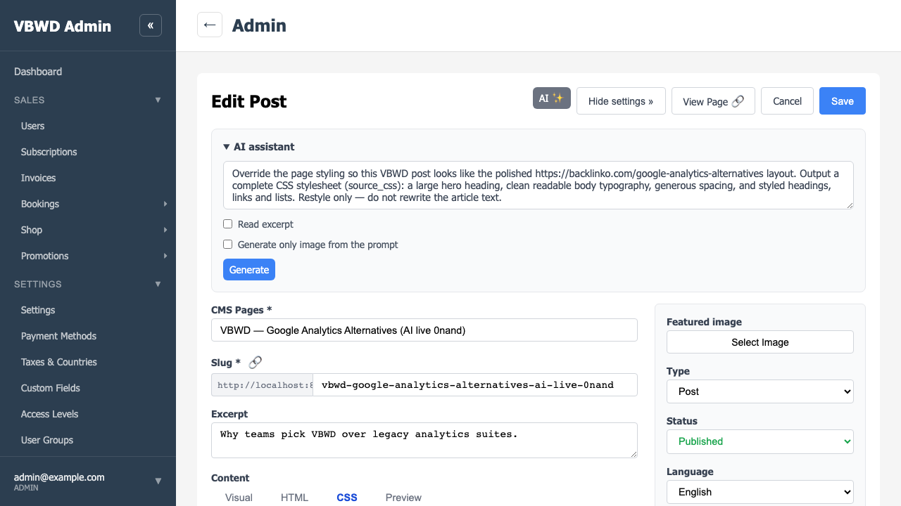 Saving and publishing the post.