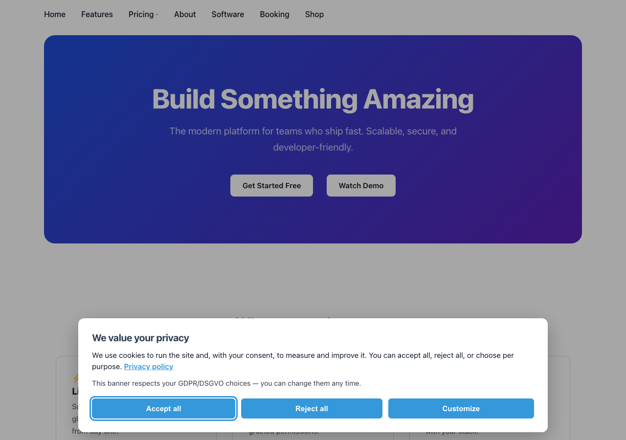 The bottom-bar variant on the storefront home page, with the configurable banner text.