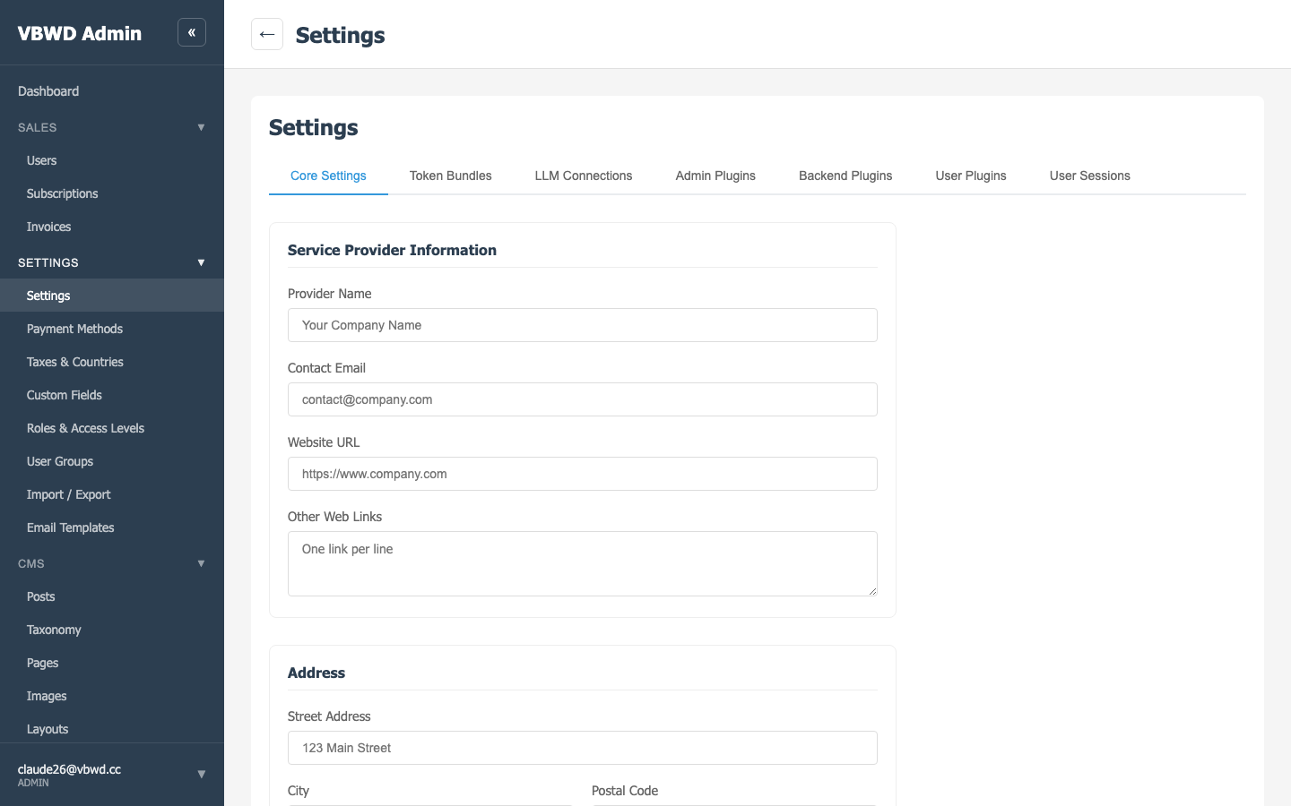Frontend plugin management in admin settings.